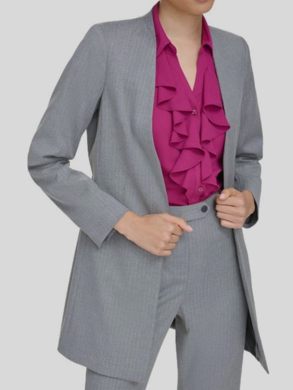 Calvin Klein Grey Pinstripe 2-Piece Pant Suit Set (Blazer & Trousers) – 16W